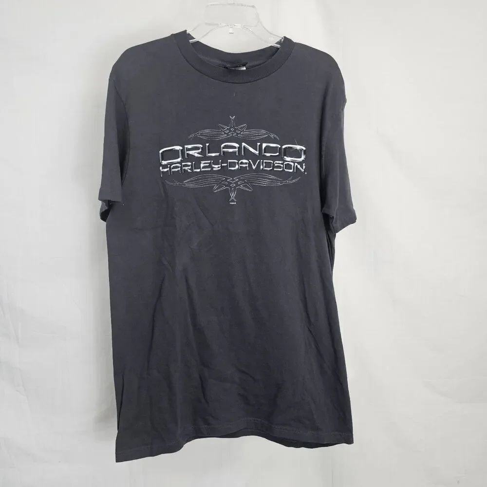 Harley Davidson Dark Gray Orlando Florida Flames Men's Size Large T Shirt